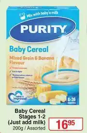 Dis-Chem Purity Baby Cereal Stages 1-2 (Just And Milk) Assorted-200g offer