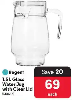 Makro Regent glass water jug with clear lid offer