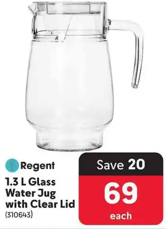 Makro Regent glass water jug with clear lid offer