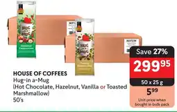 Makro HOUSE OF COFFEES Hug-in a-Mug (Hot Chocolate, Hazelnut, Vanilla or Toasted Marshmallow) offer