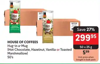 Makro HOUSE OF COFFEES Hug-in a-Mug (Hot Chocolate, Hazelnut, Vanilla or Toasted Marshmallow) offer