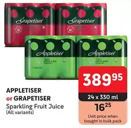 Makro APPLETISER or GRAPETISER Sparkling Fruit Juice offer