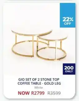 Decofurn Gio set of 2 stone top coffee table -gold leg offer