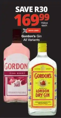 Checkers Gordon's Gin All Variants offer