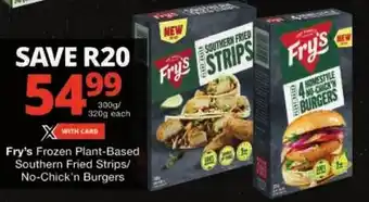 Checkers Fry's Frozen Plant-Based Southern Fried Strips/ No-Chick'n Burgers offer