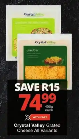 Checkers Crystal Valley Grated Cheese All Variants offer