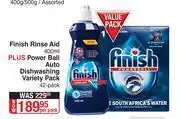 Dis-Chem Finish Rinse Aid 400ml Plus Power Bll Auto Dishwashing Variety Pack 42 Pack-Per Pack offer