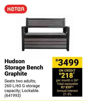 Builders Warehouse KETER Hudson Storage Bench Graphite offer