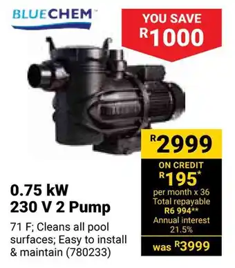 Builders Warehouse BLUECHEM 0.75 kW 230 V 2 Pump offer