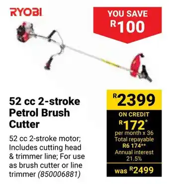 Builders Warehouse RYOBI 52 cc 2-stroke Petrol Brush Cutter offer