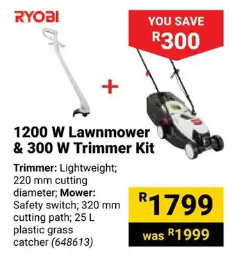 Builders Warehouse RYOBI 1200 W Lawnmower & 300 W Trimmer Kit offer