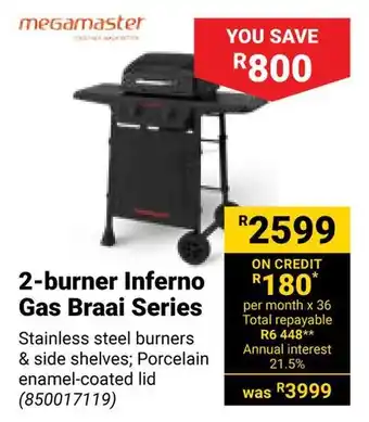 Builders Warehouse Megamaster 2-burner Inferno Gas Braai Series offer