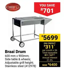 Builders Warehouse CHEF Braai Drum offer