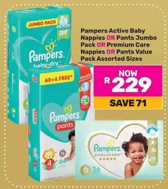 Game Pampers Active Baby Nappies OR Pants Jumbo Pack OR Premium Care Nappies OR Pants Value Pack Assorted Sizes offer