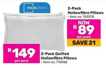 Game MAINSTAYS Hollowfibre Pillows offer