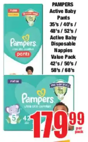 Boxer PAMPERS Active Baby Pants/ Disposable Nappies Value Pack offer