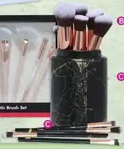 Basics Beauty Black & Gold Marble Cosmetic Face Brush Set With Carry Case (10 Piece)