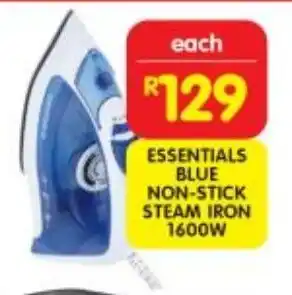 Shoprite Essentials blue non-stick steam iron 1600w offer