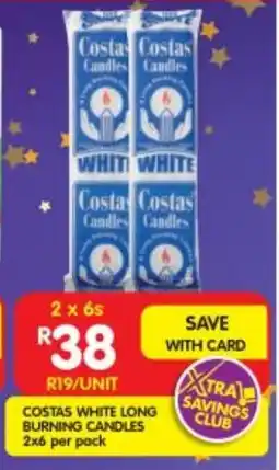 Shoprite Costas white long burning candles offer