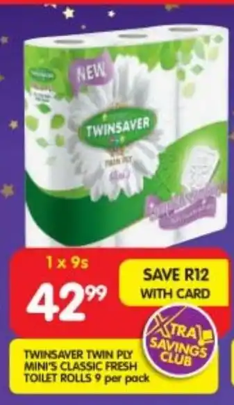 Shoprite Twinsaver twin ply mini's classic fresh toilet rolls offer