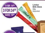 Dis-Chem Lindor Milk Stick Assorted-38g offer