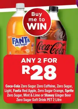 OK Foods Coca-Cola Zero Sugar Zero Caffeine, Light, Fanta Red Apple, Orange, Sprite, Mint & Lime or Stoney Ginger Beer Zero Sugar offer