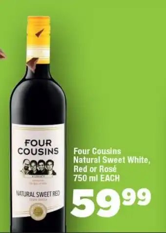 OK Foods Four Cousins Natural Sweet White, Red or Rosé offer