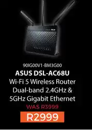 First Shop Asus DSL-AC68U WiFi 5 Wireless Router Dual Band 2.4Ghz & 5Ghz Gigabit Ethernet 90IG00V1-BM3G00 offer