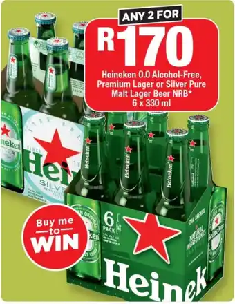 OK Liquor Heineken 0.0 Alcohol-Free, Premium Lager or Silver Pure Malt Lager Beer NRB offer