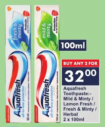 President Hyper Aquafresh Toothpaste Mild & Minty Lemon Fresh/ Fresh & Minty/ Herbal offer