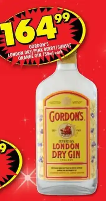 Shoprite Liquor Gordon's london dry/ pink berry/ sunset orange gin offer