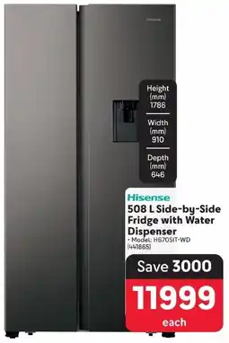 Makro Hisense Side-by-Side Fridge with Water Dispenser offer