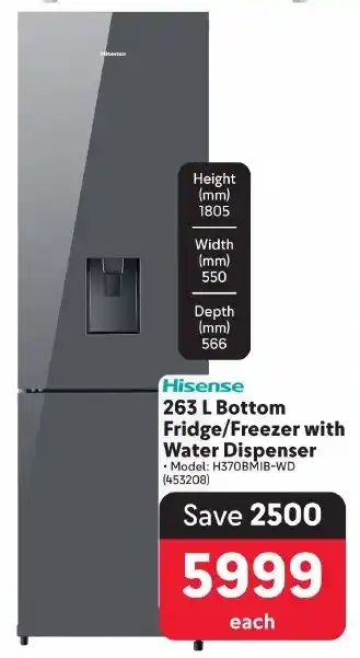 Makro Hisense Bottom Fridge/Freezer with Water Dispenser offer