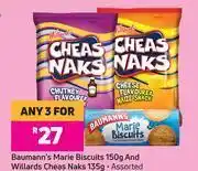 Game Baumann's Marie Biscuits 150g & Willards Cheas Naks 125g Assorted-For Any 3 offer