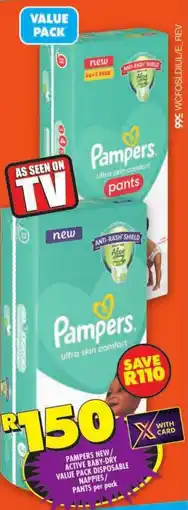 Shoprite Pampers new/ active baby-dry value pack disposable nappies/ pants offer