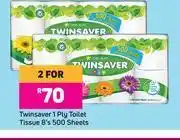 Game Twinsaver 1 Ply Toilet Tissue 8's 500 Sheets-For 2 offer