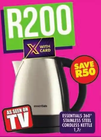 Shoprite Essentials 360° stainless steel cordless kettle offer