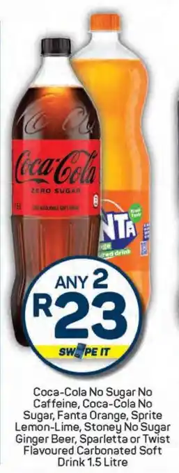 Pick n Pay Caffeine, Coca-Cola, Fanta Orange, Sprite Lemon-Lime, Stoney Ginger Beer, Sparletta or Twist Flavoured Carbonated Soft Drink offer