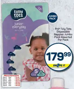 Pick n Pay PnP Tiny Tots Disposable Nappies Jumbo Pack Assorted Per Pack offer