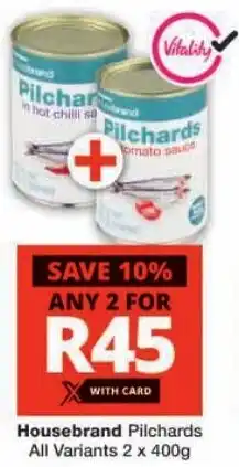 Checkers Housebrand Pilchards All Variants offer