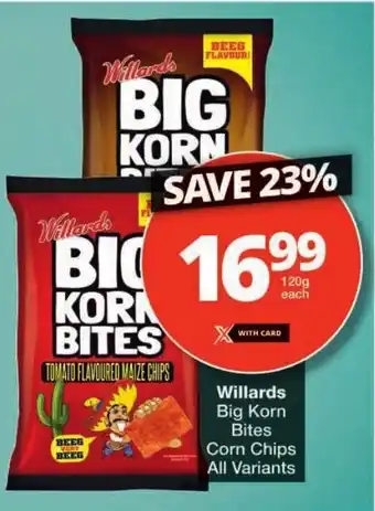 Checkers Willards Big Korn Bites Corn Chips All Variants offer