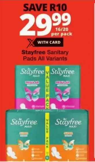 Checkers Stayfree Sanitary Pads All Variants offer