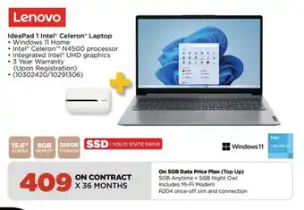 HiFi Corp Lenovo IdeaPad 1 Intel Celeron Laptop offer