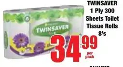 Boxer Superstores TWINSAVER 1 Ply 300 Sheets Toilet Tissue Rolls offer