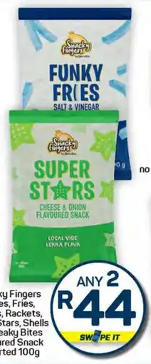 Pick n Pay Hypermarket Snacky Fingers Cones, Fries, Hoops, Rackets, Rings, Stars, Shells or Streaky Bites Flavoured Snack Assorted offer