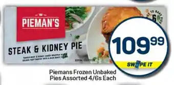 Pick n Pay Hypermarket Piemans Frozen Unbaked Pies Assorted offer