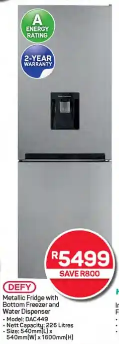 Pick n Pay Hypermarket DEFY Metallic Fridge with Bottom Freezer and Water Dispenser offer