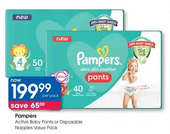 Clicks Pampers Active Baby Pants or Disposable Nappies Value Pack offer