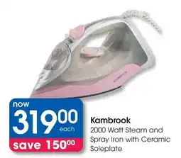 Clicks Kambrook 2000 Watt Steam and Spray Iron with Ceramic Soleplate offer