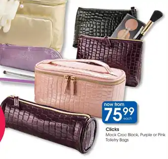 Clicks Clicks Mock Croc Black, Purple or Pink Toiletry Bags offer